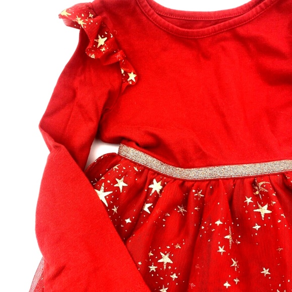 Toddler Girls Dress Size 4T Red Gold Stars Lace Children Kids Long Sleeve - Picture 2 of 8
